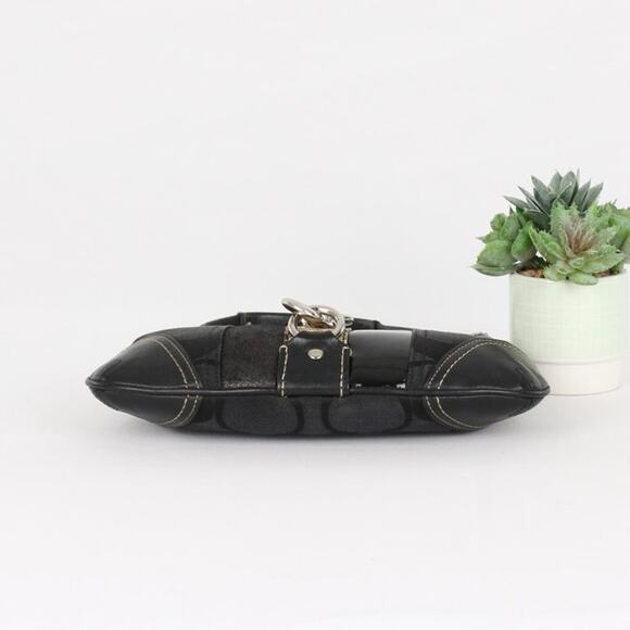 Coach Hampton 10287 Black Signature Leather Mini Shoulder Bag w/Snakeskin Stripe - Picture 5 of 7